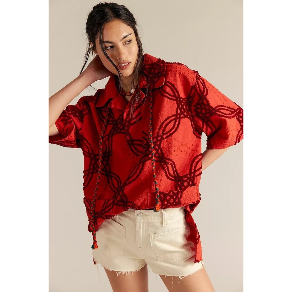 Free People We The Free Malta Terry Tunic Top Oversized Cotton Red S 285780